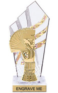 8 inch Clear with Gold Stripes Diamond Backdrop Trophy