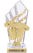 8 inch Clear with Gold Stripes Diamond Backdrop Trophy