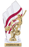 8 inch Clear with Red Stripes Diamond Backdrop Trophy