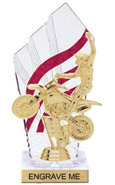 8 inch Clear with Red Stripes Diamond Backdrop Trophy