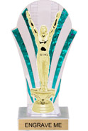 Clear with Green Stripes Rounded Backdrop Trophy [8 inch]
