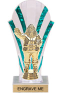 Clear with Green Stripes Rounded Backdrop Trophy [8 inch]