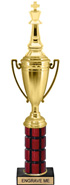 Mahogany Column Trophy with Cup on Marble Base [14 inch]