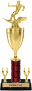 Mahogany Column Trophy with Cup & 2 Trims [15 inch]