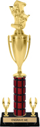 Mahogany Column Trophy with Cup & 2 Trims [17 inch]
