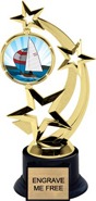 Three-Star Spinning Insert Trophy on Synthetic black base [8.5 inch]