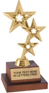 Gold Triple Star Figure on Wood Base Trophy [8 inch]