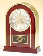 5.5 x 7.5 inch Arched Gold Aluminum & Rosewood Piano-Finish Clock