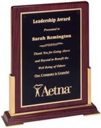 Rosewood Stained Desktop Plaque with Gold Metal Trim