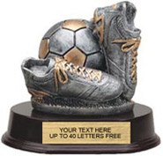 Soccer Ball & Cleats Pewter Finish Resin Trophy [5.5 inch]