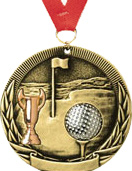 2 inch Golf Tri-Tone Medal
