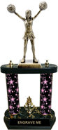 Cheer 2-Post Trophy with XL Antiques Gold Tone Female Figure
