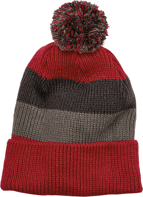 Custom Embroidered Vintage Striped Beanie with Removable Pom