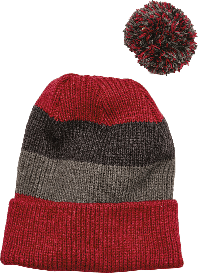 Custom Embroidered Vintage Striped Beanie with Removable Pom