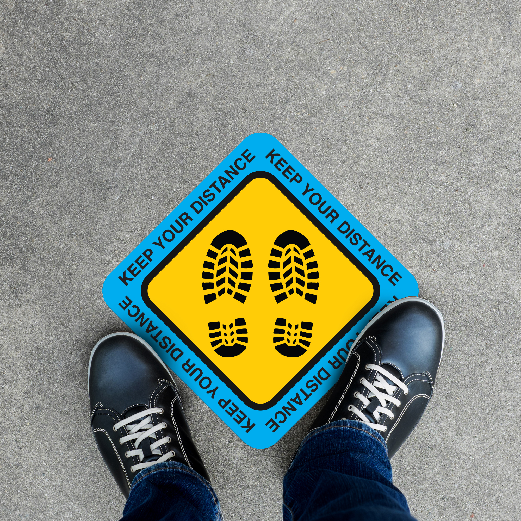 Keep Your Distance Hazard Floor Decal - 12 inch