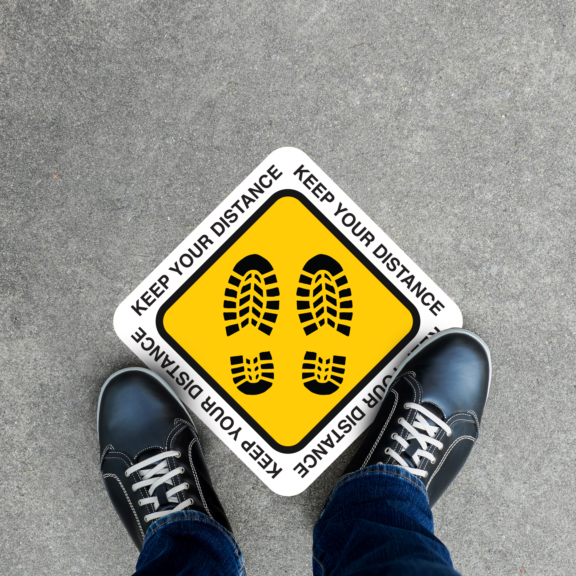 Keep Your Distance Hazard Floor Decal - 17 inch