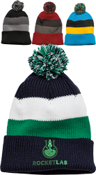 Custom Embroidered Vintage Striped Beanie with Removable Pom