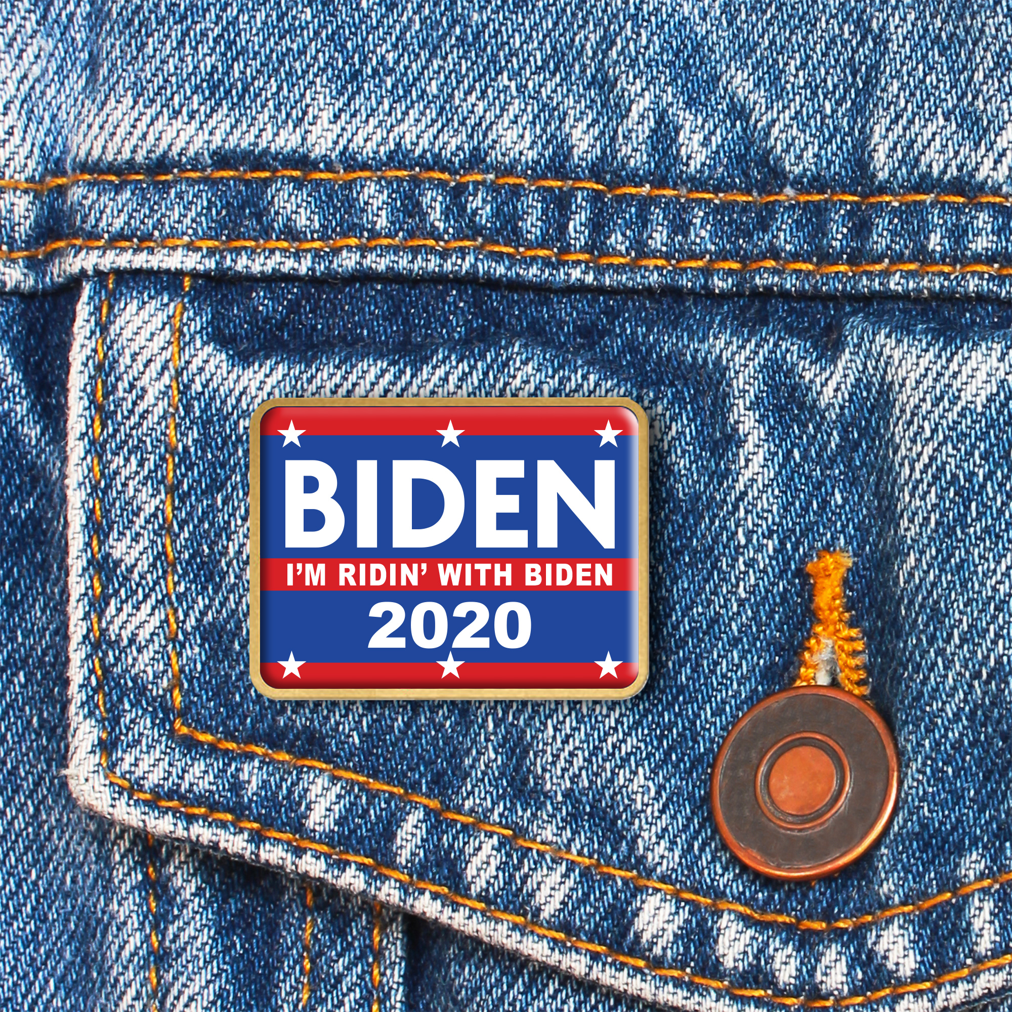 I'm Ridin' With Biden Rounded Corner Rectangle Pin - 1.25 x 1 inch