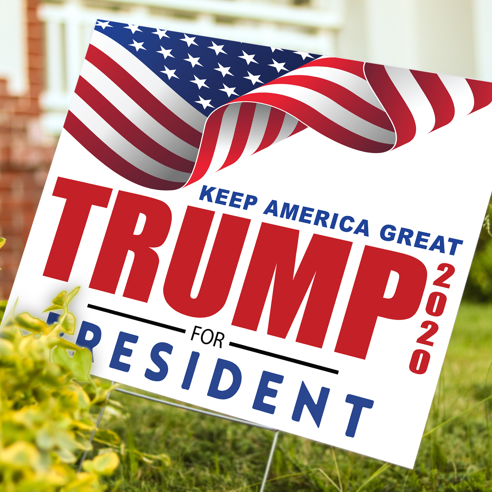 Trump Wavy Flag 2020 Political Yard Sign - 24 x 18 inch