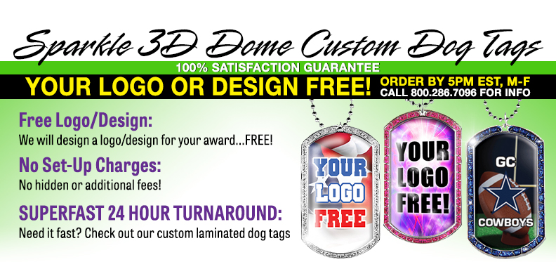 Custom Sparkle Edge Insert Dog Tags with 3D Dome