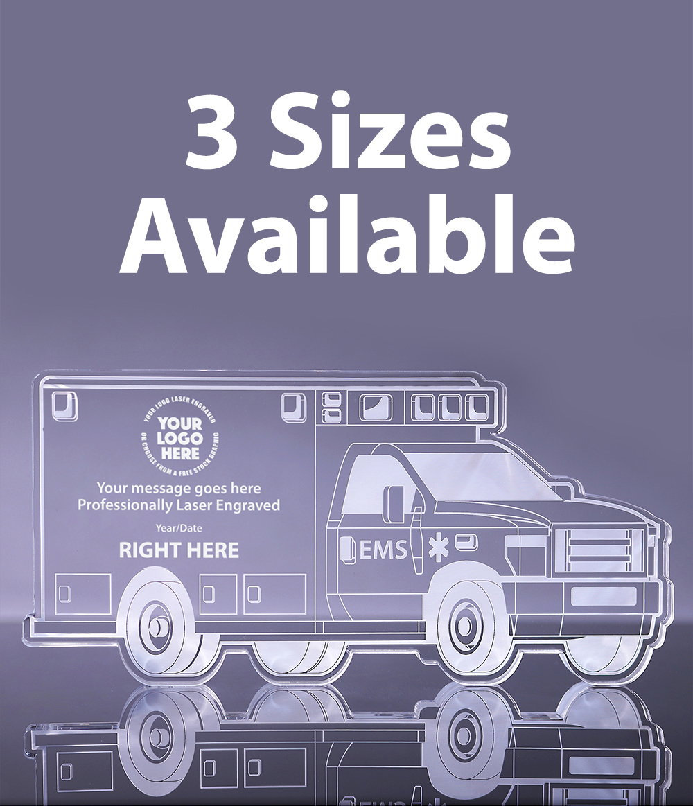 1 inch Thick Ambulance Acrylic Awards - Engraved