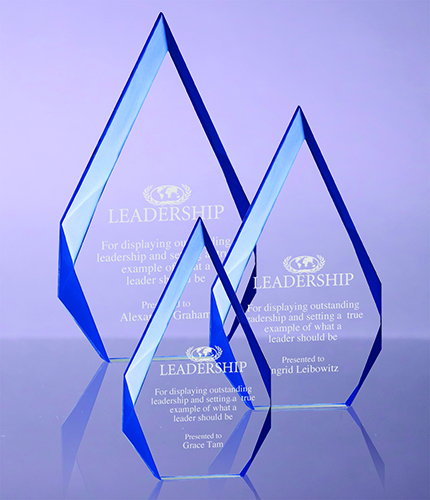 Flame Series Clear Acrylic Awards with Blue Accented Bevels