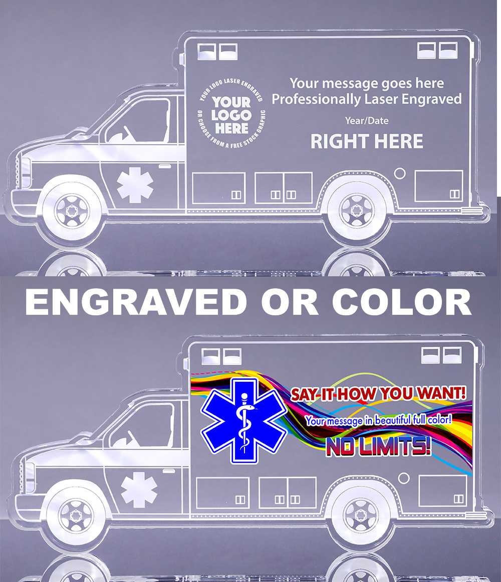 Ambulance Acrylic Awards - Engraved or Color