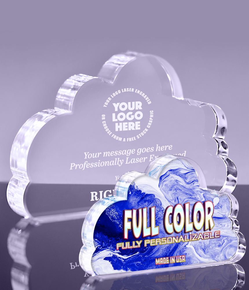 1 inch Thick Acrylic Cloud Awards - Engraved or Color