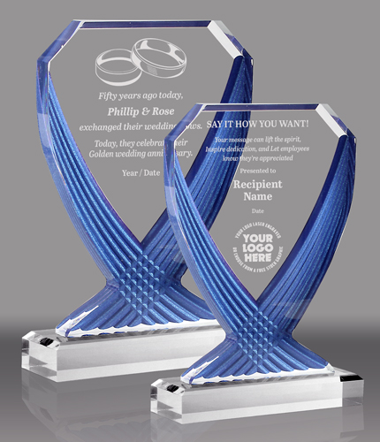 Diamond Vase Acrylic Awards- Blue
