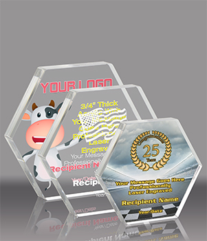 Acrylic Hexagon Awards- Engraved or Color
