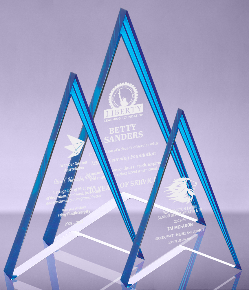 Spearhead Acrylic Awards with Blue Reflective Accents
