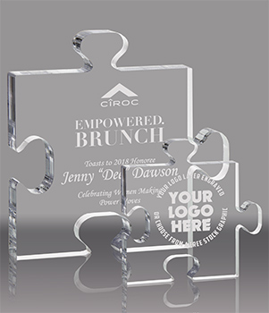 Puzzle Piece Clear Acrylic Awards- Engraved