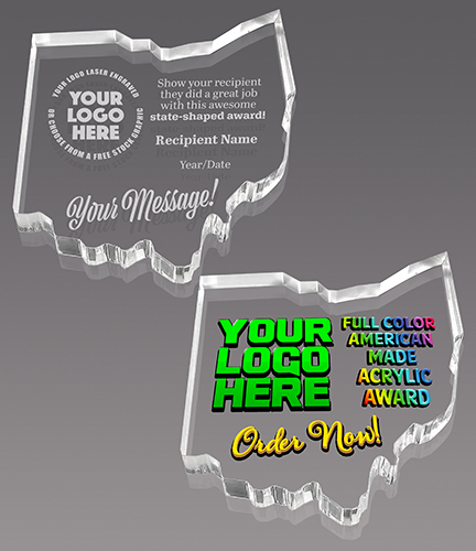 State of Ohio Shaped Acrylic Paperweights