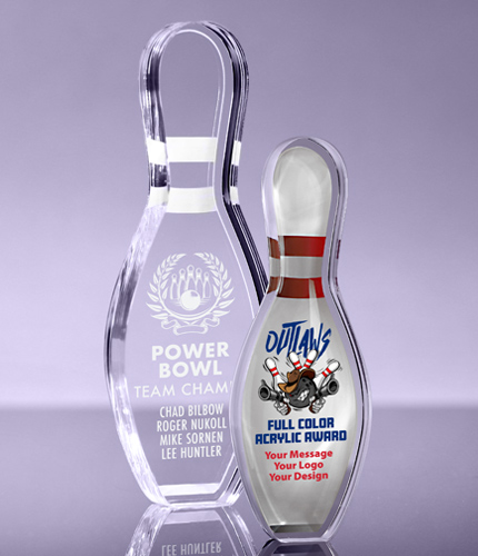 1 inch Thick Bowling Pin Acrylic Awards - Engraved & Color