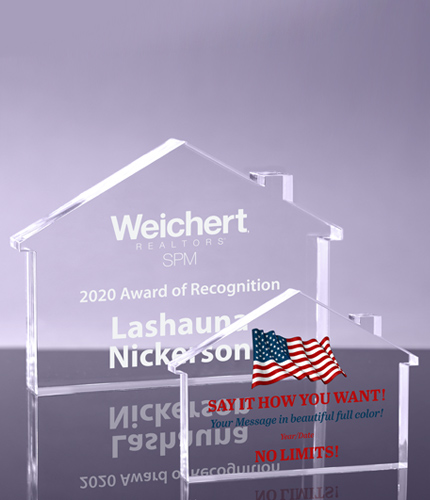 1 inch Thick Acrylic Single Gable Real Estate/Home Awards - Engraved or Color