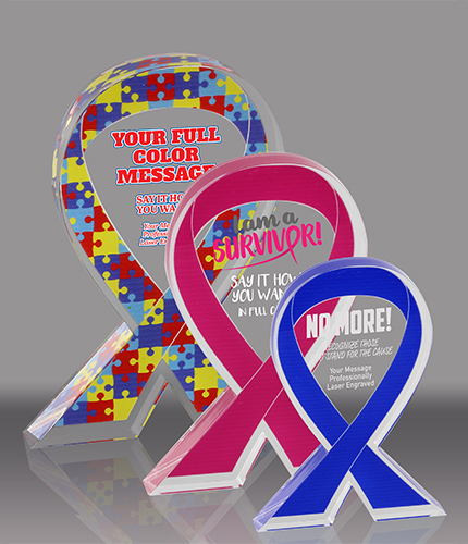 Awareness Ribbon Acrylic Awards - Engraved or Color