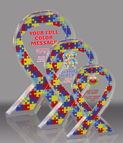 Autism Puzzle Awareness Ribbon Acrylic Awards - Color