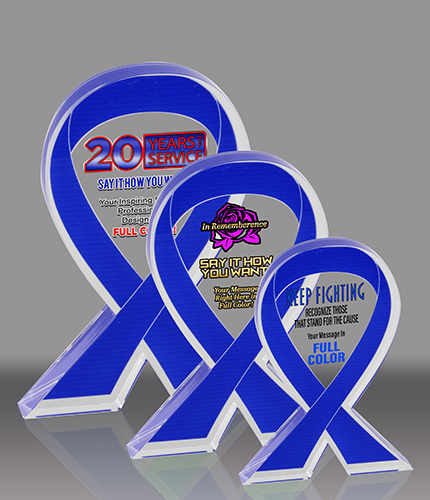 Blue Awareness Ribbon Acrylic Awards - Color