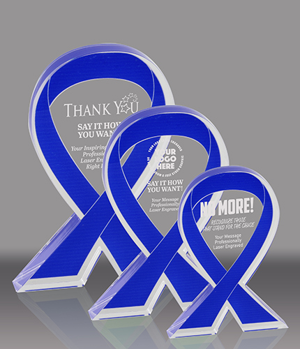 Blue Awareness Ribbon Acrylic Awards - Engraved