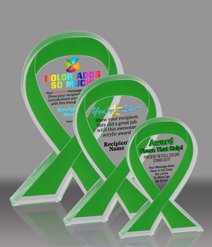 Green Awareness Ribbon Acrylic Awards - Color