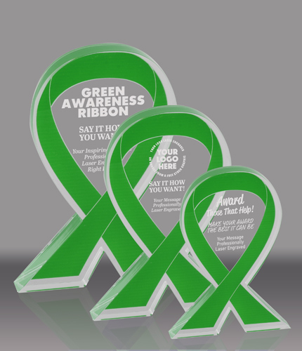 Green Awareness Ribbon Acrylic Awards - Engraved