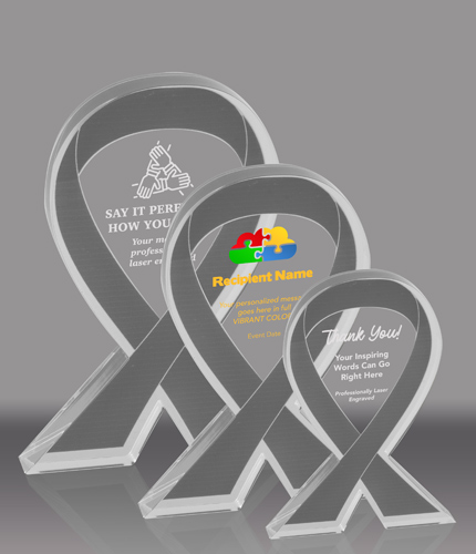 Gray Awareness Ribbon Acrylic Awards - Engraved or Color