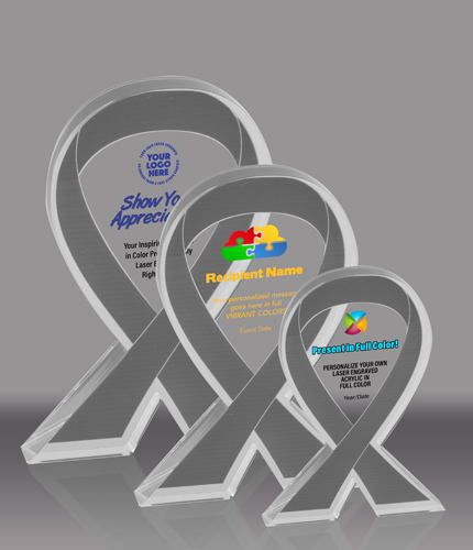 Gray Awareness Ribbon Acrylic Awards - Color
