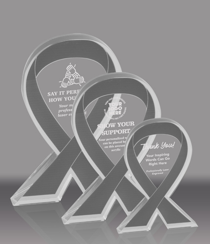 Gray Awareness Ribbon Acrylic Awards - Engraved