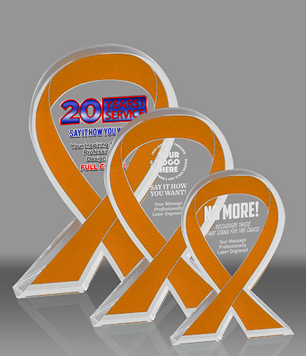 Orange Awareness Ribbon Acrylic Awards - Engraved or Color