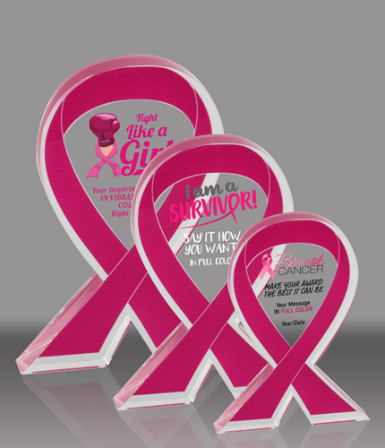 Pink Awareness Ribbon Acrylic Awards - Color