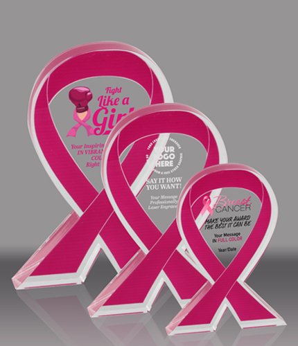 Pink Awareness Ribbon Acrylic Awards - Engraved or Color
