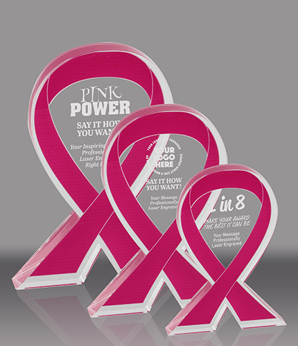 Pink Awareness Ribbon Acrylic Awards - Engraved