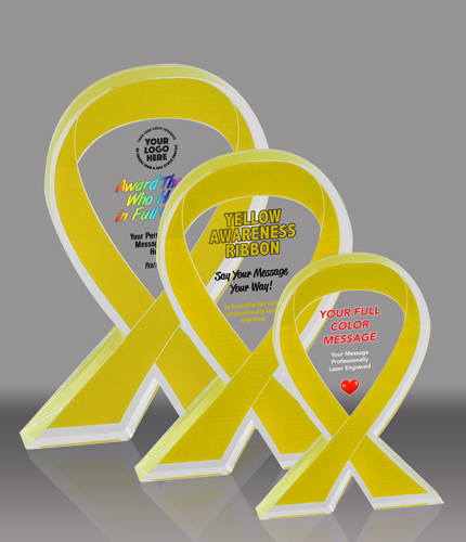 Yellow Awareness Ribbon Acrylic Awards - Color