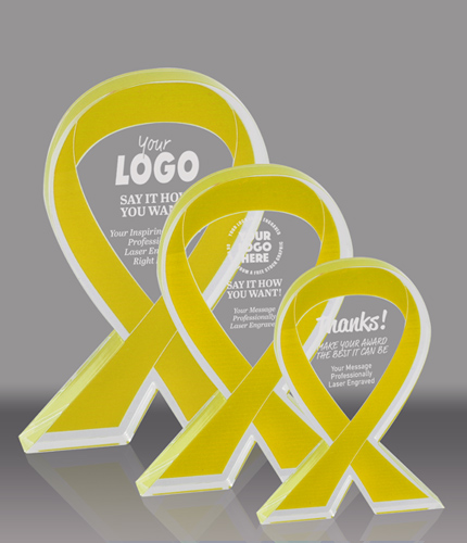 Yellow Awareness Ribbon Acrylic Awards - Engraved